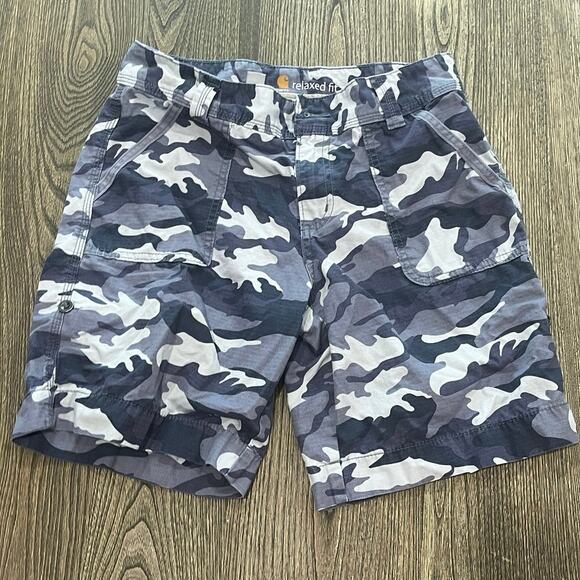 Carhartt Womens El Paso Hiking Shorts Mid Rise Relaxed Fit Camouflage Gray Sz 4 - Picture 1 of 8